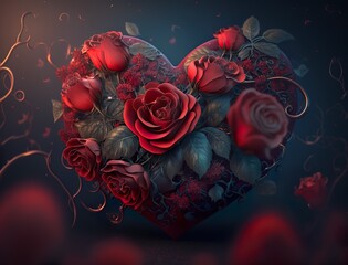 Red heart of roses background 3D 