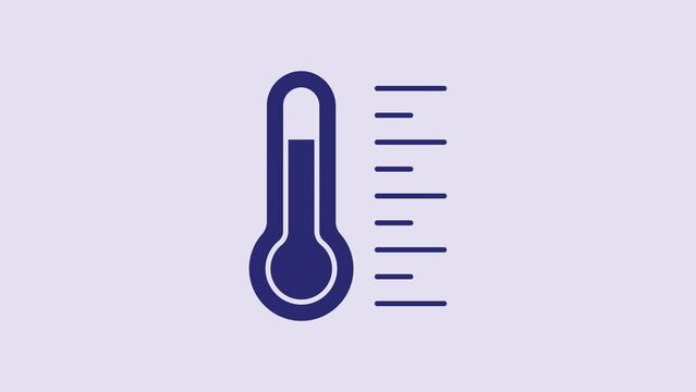 Blue Meteorology thermometer measuring icon isolated on purple background. Thermometer equipment showing hot or cold weather. 4K Video motion graphic animation