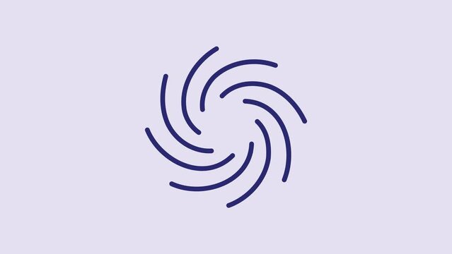 Blue Tornado icon isolated on purple background. Cyclone, whirlwind, storm funnel, hurricane wind or twister weather icon. 4K Video motion graphic animation