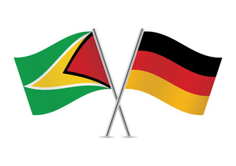 Guyana and Germany crossed flags. Guyanese and German flags on white background. Vector icon set. Vector illustration.
