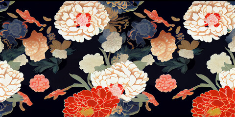 Delicate Japanese style floral pattern, ideal for backgrounds, generative AI