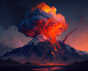 Fototapeta na wymiar Strong volcanic eruption. Generative AI.