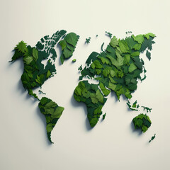 World map from green leaves. Illustration Generative AI