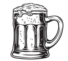 Mug with foamy beer hand drawn sketch Vector illustration