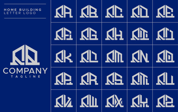 Minimalist line building home initial letter Q QQ logo design set