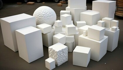 Different sized shapes of white styrofoam generative ai 