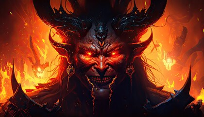 Demons wreak havoc in fiery underworld. Illustration fantasy by generative IA