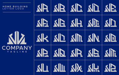 Minimalist line building home initial letter V VV logo design set