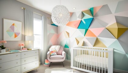  a baby's room with a crib, dresser, and a large painting on the wall of the room and a baby's crib.  generative ai - obrazy, fototapety, plakaty
