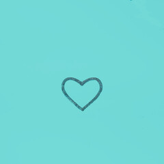 Lonely heart space for love on baby blue  background. Valentine day love. Flat lay concept.