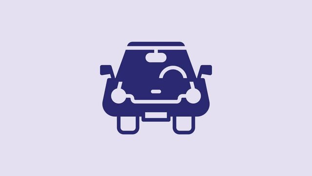 Blue Car icon isolated on purple background. Front view. 4K Video motion graphic animation