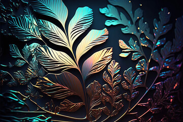 Naklejka na ściany i meble Holofoil Nature Graphic Design - Holofoil Background Series - Nature Holofoil Design background wallpaper created with Generative AI technology 
