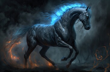 Obraz na płótnie Canvas close up blue running horse, Generative Ai