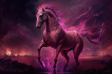 Obraz na płótnie Canvas close up pink running horse, Generative Ai