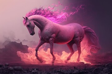 close up pink running horse, Generative Ai