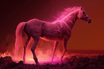 close up pink running horse, Generative Ai