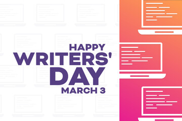 Happy Writers' Day. March 3. Vector illustration. Holiday poster.