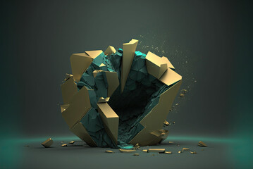 abstract illustration of a fractured object. Generative AI image.