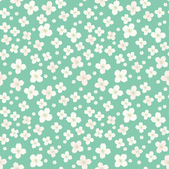 Sakura flower blossom seamless pattern. Japanese cherry green small flowers, floral design element. Floral pattern with simple spring flower for home decor, textile pattern, postcard, wrapping paper