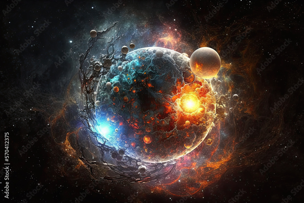 Wall mural fantastic space with planets and constellations in the starry sky. generative ai