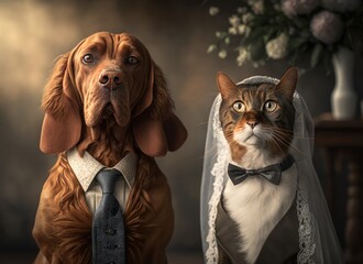 a dog and a cat getting married