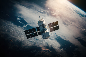 Advanced Satellite in Space Above Earth Generative AI