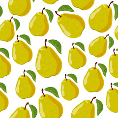 seamless pattern of bright pear in a realistic style with a leaf in vector. 