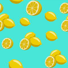 seamless pattern of Lemons on a green background. two lemons and half a lemon. Fruit isolated in a simplified style. vector image. 