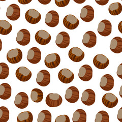 seamless pattern of hazelnuts. several nuts on an isolated background in the style of semi-realism. vector image. 