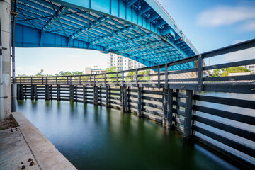 Long exposure photo of the W Flagler Drawbridge on the Miami River