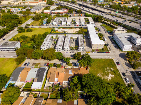 Aerial photo low income neighborhood housing Overtown Miami