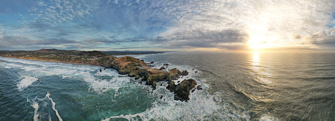 Drone Aerial Yaquina Head Lighthouse Newport Oregon Coast Sunset Photo Panorama 9