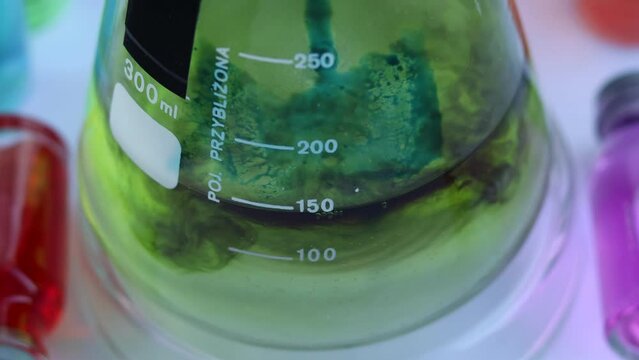 The process of adding the malachite green indicator dye to an aqueous solution of hydrochloric acid. The pH of the solution is strongly acidic.