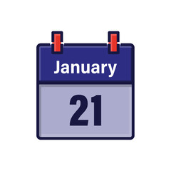 January 21, Calendar icon. Day, month. Meeting appointment time. Event schedule date. Flat vector illustration.