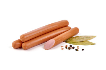 Boiled sausages, isolated on white background.