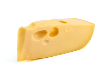 Maasdam cheese, isolated on white background.