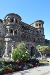 The Porta Nigra is a large Roman city gate in Trier, Germany.