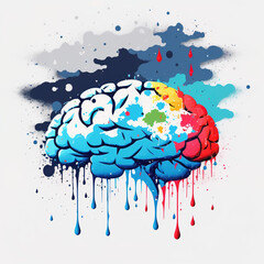 Colorful brain in the cloud dripping with paint - Generative AI - 570419522