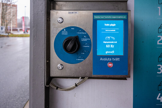Gothenburg, Sweden - november 13 2022: Control panel at a self service car wash.