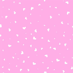 Vector illustration. Seamless pattern with hand drawn hearts scattered randomly. Festive background for Valentine's Day, birthday, women's day and wedding design. Wallpaper, gift wrapping, textiles.