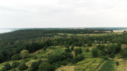 Fototapeta na wymiar Beautiful panoramic photo over the tops of the forest. Bird's-eye. View from above.