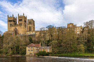 The magnificent Durham Cathedral, viewed over the River Wear in the city of Durham, England.