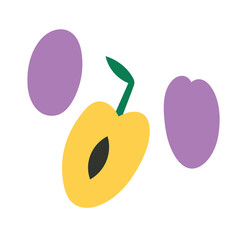 Plum fruit icon, cartoon doodle illustration isolated on white background. Simple hand drawn art, doodle icon, healthy food clipart