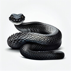 Poisonous black mamba snake in a threat pose before attack, isolated on white - obrazy, fototapety, plakaty