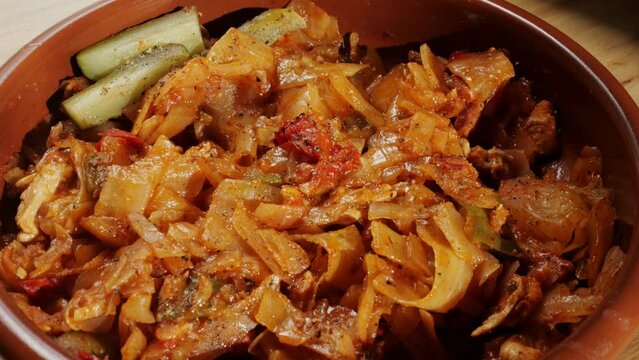 Stuffed cabbage with meat and tomato sauce, traditional Hungarian homemade food.
