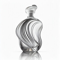 Perfume bottle, unusual curved shape, isolated on white, perfume company logo, for design and advertising of perfumery