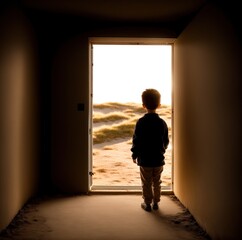 Fototapeta premium young boy near a door