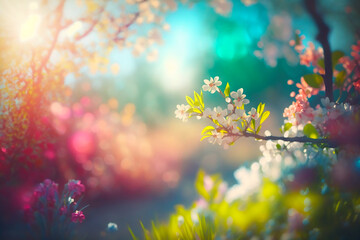 Cherry blossoms in a beautiful spring day - Generative AI