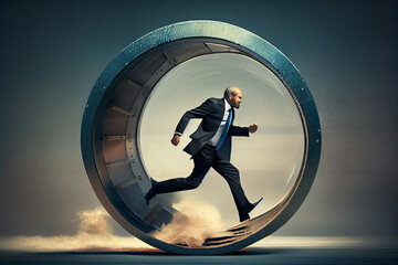 Business man running in hamster-wheel. generative AI