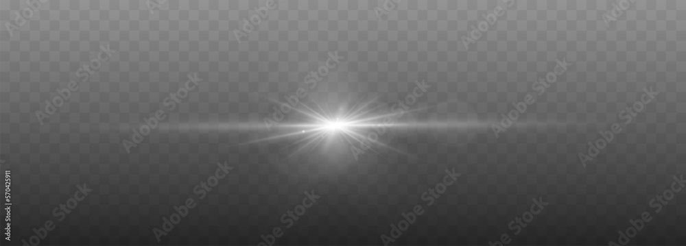 Poster Lens flare vector illustration. Glowing spark light effect isolated on transparent background.